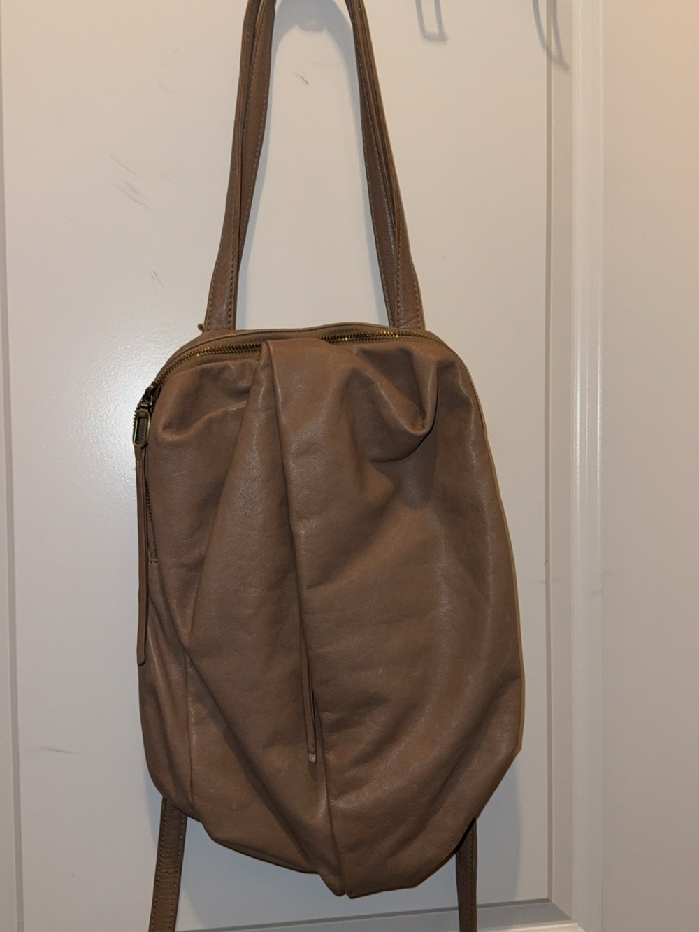 Minimalist Taupe Leather Shoulder Bag - Neutral Everyday Tote